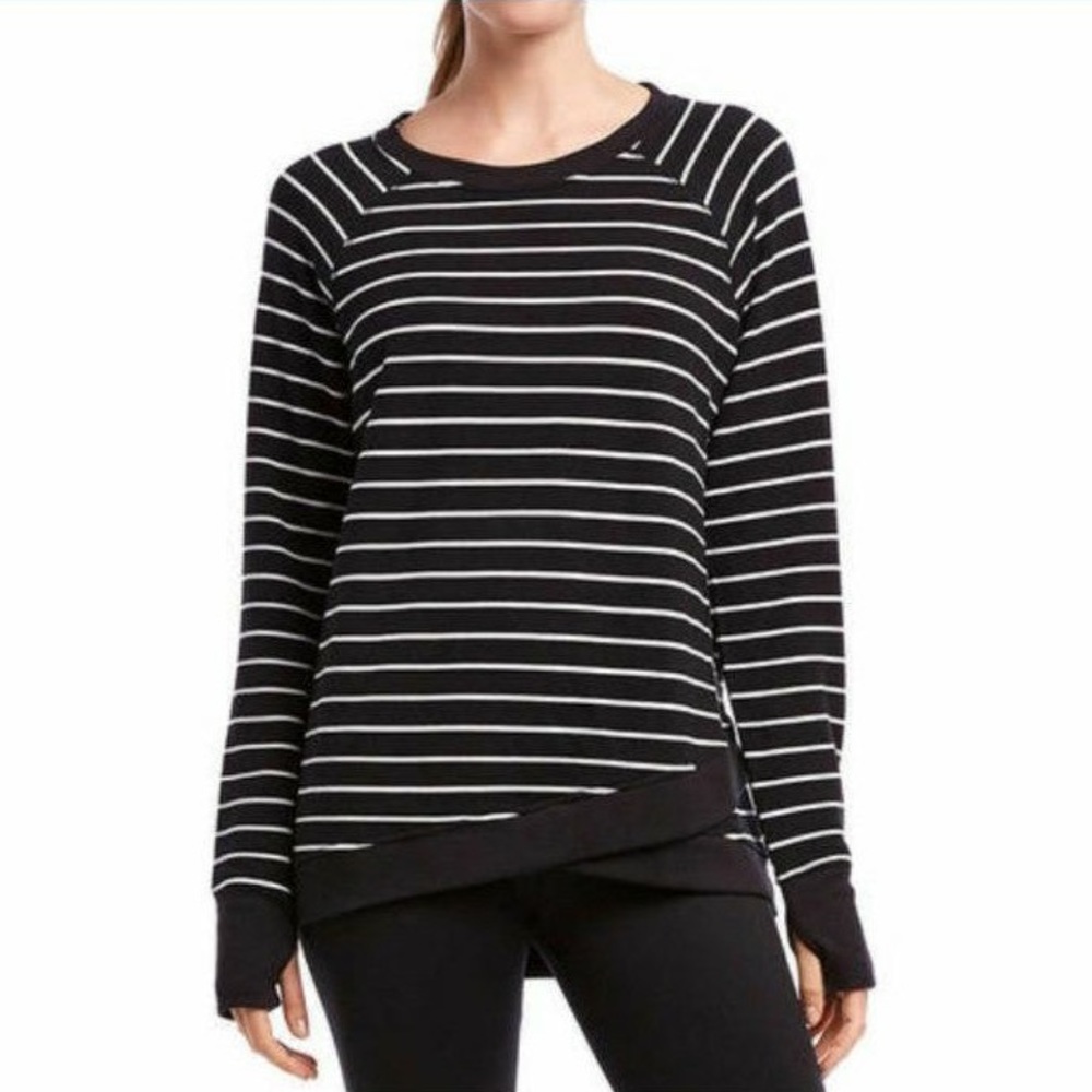 Danskin Black and White Striped Crew Neck Sweater